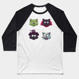 Halloween Black Cat Faces Baseball T-Shirt